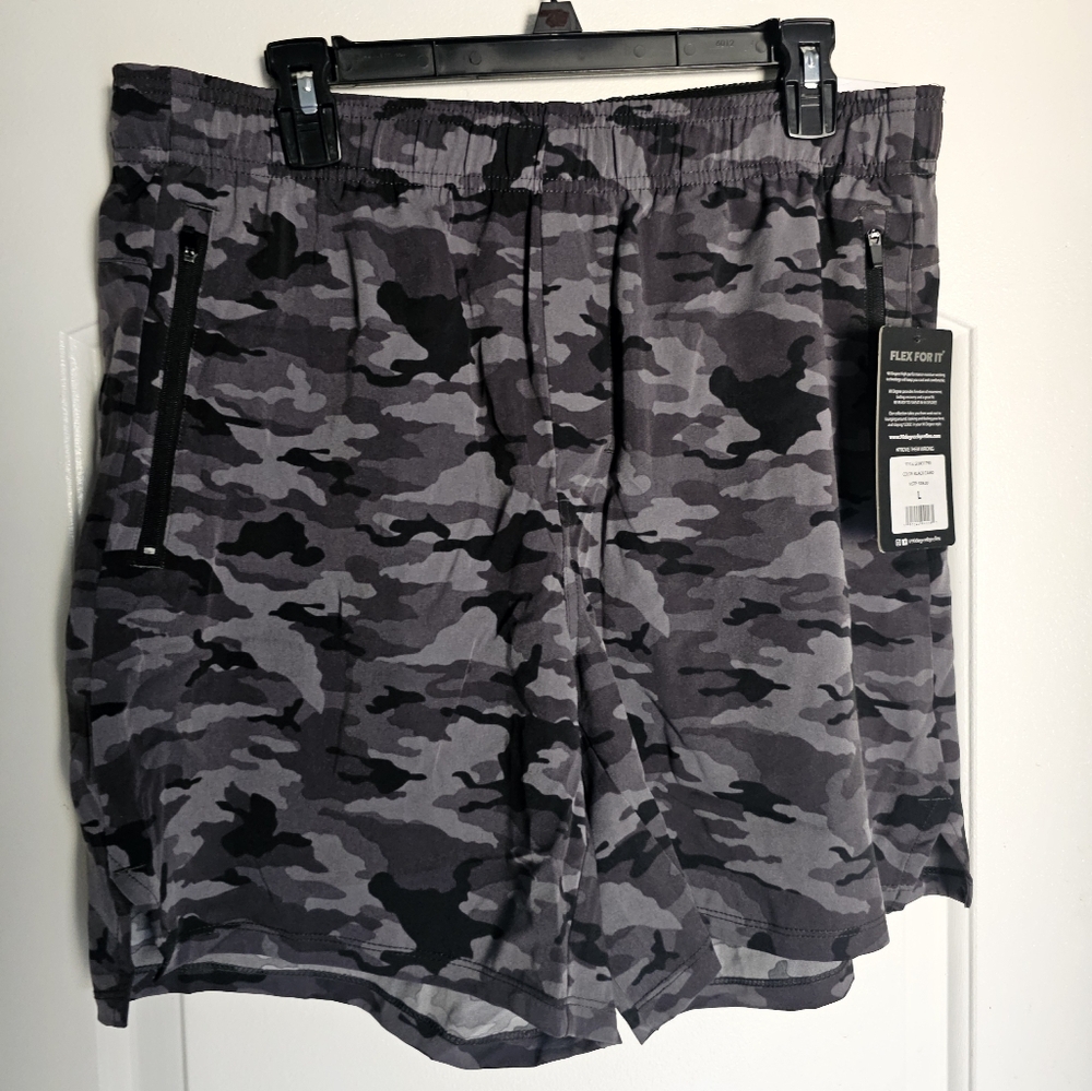 Men's 7 Inch Inseam Gray Camouflage Athletic Shorts 90 Degrees